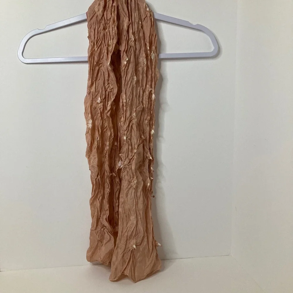 Sheer Crinkle Scarf Wrinkled Texture Beige Neutral Lightweight 16 x 58